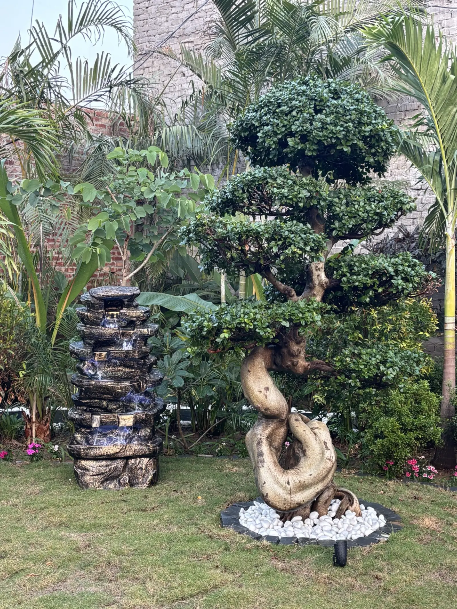 Bonsai garden landscape with fountain